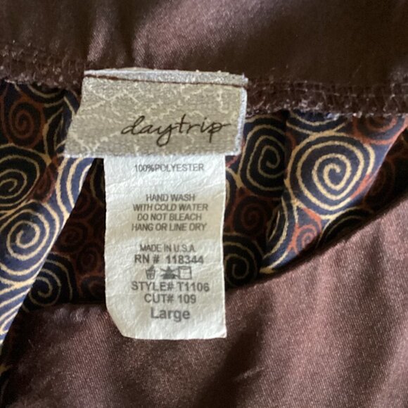 Daytrip Satin Trim & Chiffon 3/4 Smock-Bell Sleeve Top L Brown Green Black 98L - Picture 6 of 6